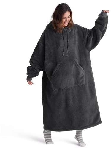 BEDSURE Hoodie Decke mit Ärmeln - Kuschelpullover als Geschenke für Frauen - Tragbare Decke zum Anziehen Erwachsene Kuscheldecke mit Ärmeln Weihnachtsgeschenke für Frauen Herren, Anthrazit 129x75