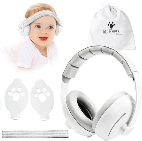 Protezione Acustica per Bambini, 2 in 1 Cuffie Neonato Antirumore con 2 Fasce Morbide, Cuffie Antirumore per Neonati, Paraorecchie Elastiche Regolabili, Protezione dell'udito per Bambini 0 a 48 Mesi