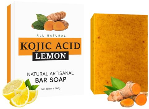 ARCHIDATE Kojisäure-Gesichtsseife - Kurkuma Seife für Gesicht mit Zitronen - Lemon Turmeric Kojic Acid Soap - Kurkuma-Seifenstück Gesicht Körper Peeling - Curcuma Feuchtigkeitsspendende Seifen Bar