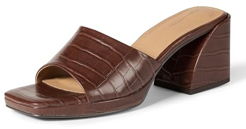 Amazon Essentials Platform Mule Sandals Femme, Faux Crocodile Marron, 41 EU
