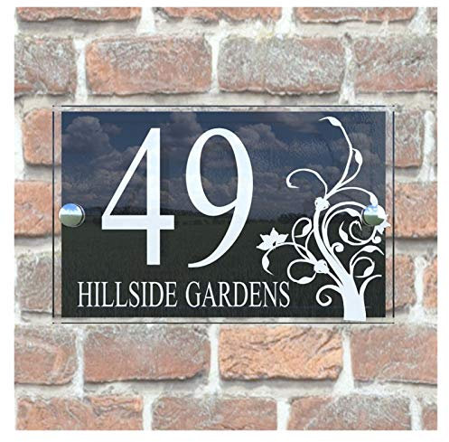 GBZIJIE Hausnummernschild,Hausnummer Customized Transparent Acryl Haus Schilder Türschilder Plaketten mit schwarzer verkleidete Tür Nummer und St. Namensschildern(14CM*30)