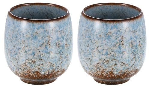sourcing map Juego de 2 tazas de té de cerámica chinas de 5.6 onzas, tradicional Gong Fu, taza de té japonesa sin asa, taza de café pequeña para mate, té, café, bebidas de vino, azul claro
