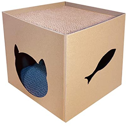 Casa de cartón para gatos, refugio rascador para gatos, caja de cartón para gatos, cubo escondite para gatos con almohadillas corrugadas en capas, caja rascadora para gatos, casa para jugar, mascotas
