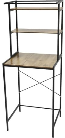 Qussse Waschmaschinenregal 69x60x176.5cm, Waschmaschinenschrank Toilettenschrank für Badezimmer Waschküchen und Balkone (Schwarz+Eiche)