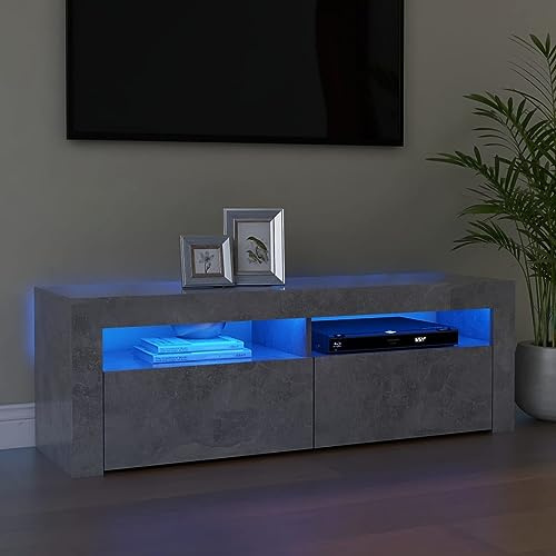 ShGaxin Meuble TV avec lumières LED, meuble TV salon, gris béton 120 x 35 x 40 cm