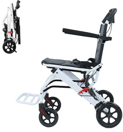 Folding Wheelchair, Lightweight Wheelchairs for Adults Children, Only 8.2kg, Portable Transit Travel Wheelchair with Adjustable Safety Strap, PU Wheels Suitable for All Terrains, Supports 91kg