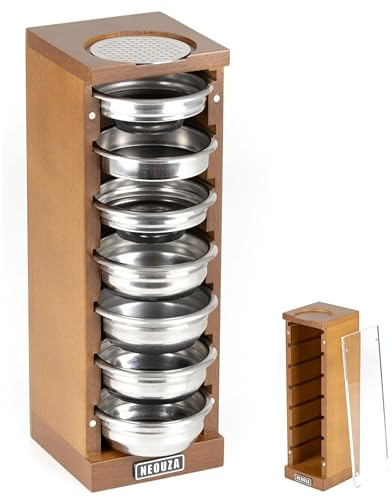 NEOUZA Espresso-Filterhalter 58 mm, kompatibel mit Siebträgerkorb, Siebträger, Siebträger, 7 Filterkörbe, abnehmbare magnetische Tür, Buchenholz
