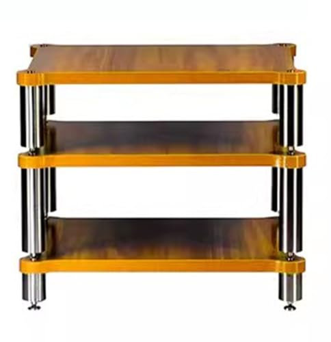 Easnuroz 3-stöckiges HiFi Rack AV Regal Plattenspieler Ständer Geräteschrank HiFi Massivholz Audio Rack HiFi Rack Medienregal for Verstärker/Turntable/Skybox/Drucker(Wood Color,60 * 50 * 48cm)
