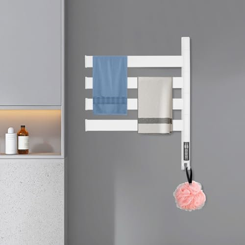 Portasciugamani riscaldato, scaldasalviette elettrico, in acciaio inox con 4 aste, per bagno, cucina, balcone, villa, hotel (bianco)