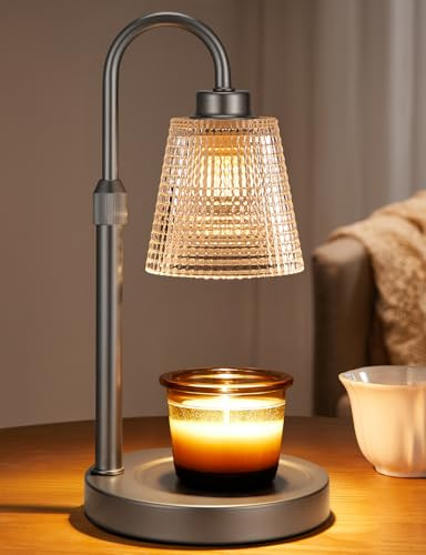 Innqoo Lámpara calentadora de velas gris con temporizador, calentador de velas regulable para velas en tarro, calentador de cera ajustable en altura, regalos de cumpleaños para mujeres y madres