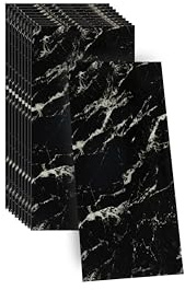 10 Stück Marmor-Klebefliesen Schwarz Selbstklebend für Küche Bad Wohnzimmer | Selbstklebende Schwarz Marmor-Klebefliesen 60x30cm Wasserdicht & Leicht Anzubringen Passend zur Wanddekoration in Küche Bad