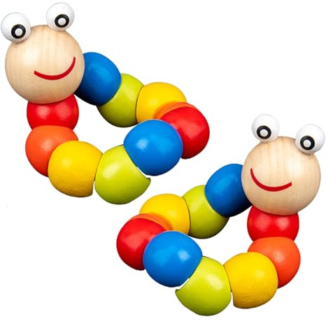 HoveeLuty Tummy Time Caterpillar, 2 STK. 7, 9 Zoll Holzraupen-Zappelspielzeug, süßes buntes Krabbelspielzeug, Entwicklungsspielzeug für Babys für Jungen und Mädchen