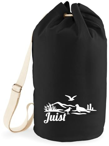 Huuraa Seesack Juist Strandmotiv 20 Liter Black Baumwolle Rucksack Geschenkidee