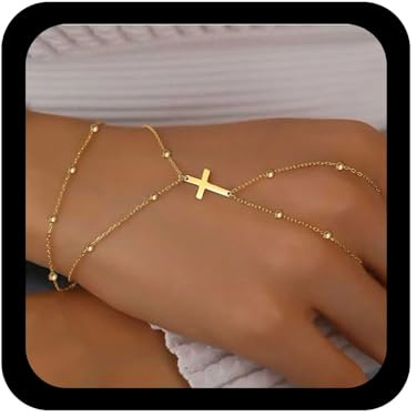 Allereya Bracelet Croix Gothique Anneau Doigt Croix Réglable Chaîne Main Crucifix Bracelets Esclaves Bracelet Crucifix Or Chaîne Boule Bracelets Harnais Bijoux Pour Femmes