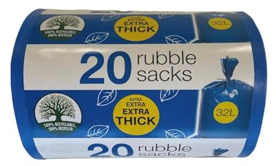 HOCHSTE® Heavy Duty Rubble Sacks 32L, 45 Micron Extra Strong Bags, Rubble, Garden Waste, Industrial Strength Construction Site Bags, Tear-Resistant Waste Sacks, (20 Sacks)