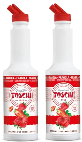 Toschi® | Fraise préparée pour boissons à base de jus et purée fraises | Sirop sans alcool pour mélange idéal cocktail et longue boisson - 2 x 1 litre