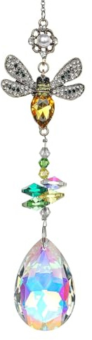 fKiZanthene Crystal Suncatcher, Colourful Bee Design White Crystal Pendant, Sun Catcher for Windows, Home and Garden Decor, Hanging Sun Catcher Ornament