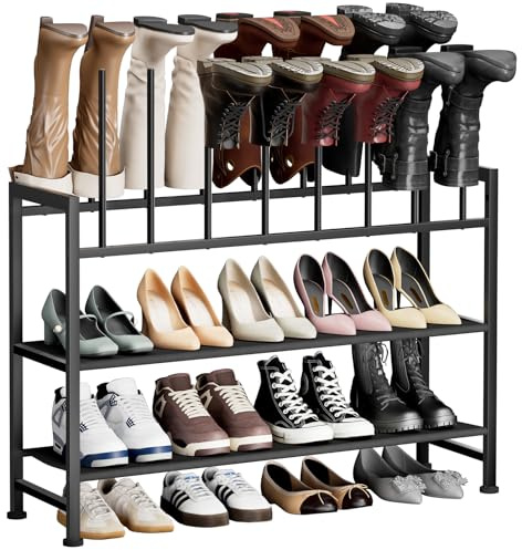 DIMJ Boot Rack 4-Tier - Black Metal Boot Storage Rack for Tall Boots Organizer Tall Boots, Multiuse Shoe Rack for Boots, Sneakers, High-Heel, Entryway, Fit for 8 Pairs, Black