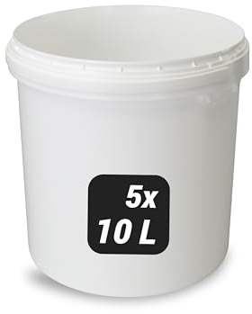Trevendo 5X 10 Liter Eimer mit Deckel und Kunststoffgriff, lebensmittelecht - luftdicht - stabil - stapelbar - Leereimer zur sicheren Lagerung inkl. Trevendo Beschriftungsetikett