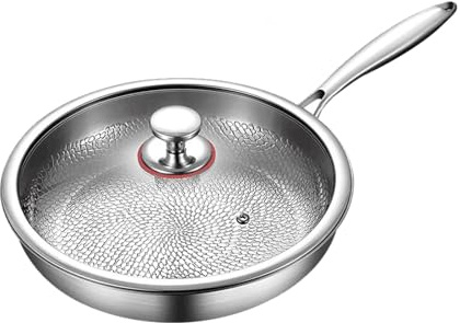 JIABAOZ Padella in Titanio con Coperchio, Padella Titanio Martellato Antiaderente,Resistente Antigraffio, Riscaldamento Uniforme, Pentole per Ogni Cucina (30CM,With Lid)