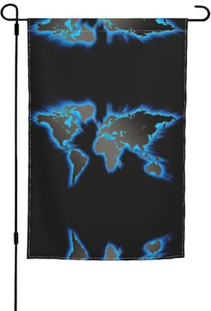 Drapeaux imprimés carte du monde de jardin 30,5 x 45,7 cm double face, décoration saisonnière pour la maison, l'extérieur, les vacances, toutes les saisons