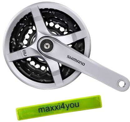 maxxi4you Shimano Kurbelgarnitur Toruney Silber FC-TY501 (170 mm) 24/34/42 Zähne inkl Reflexband