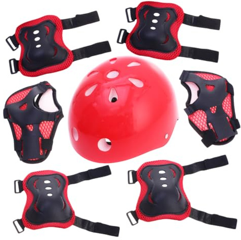 Gogogmee Casque de Sport Garçon Fille avec Protège-Genoux et Coudières Kit de Protection Rouge pour Skateboard Roller Trottinette Sécurisé et Confortable