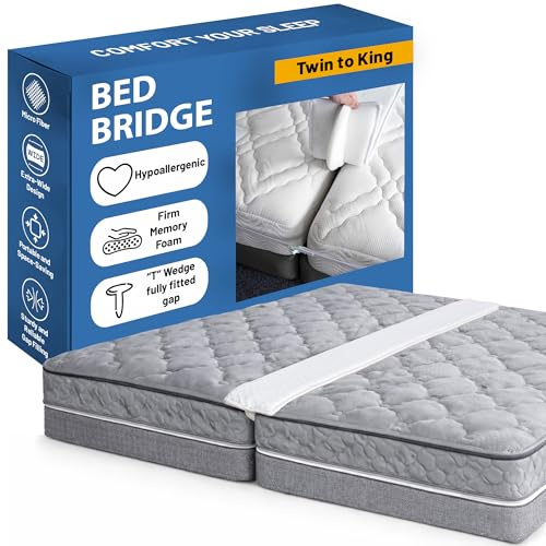 Greaton, 74.8” Bed Bridge Pad | Twin to King Mattress Converter Kit | Gap Filler for Adjustable Mattresses | Good for Guests Stay Overs & Family Room, White