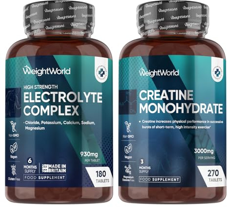 Creatine Monohydrate 270 comprimés 3000mg & Electrolyte Complex sans Sucre