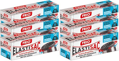 FRIO - Elastisac 30L, 36 Sacchetti Spazzatura con Maniglie Elastiche Autochiudenti, Posizionamento Facile Senza Sforzo, per Pattumiera Rifiuti e Immondizia, Ultra Resistenti, già tagliati 50x60 cm