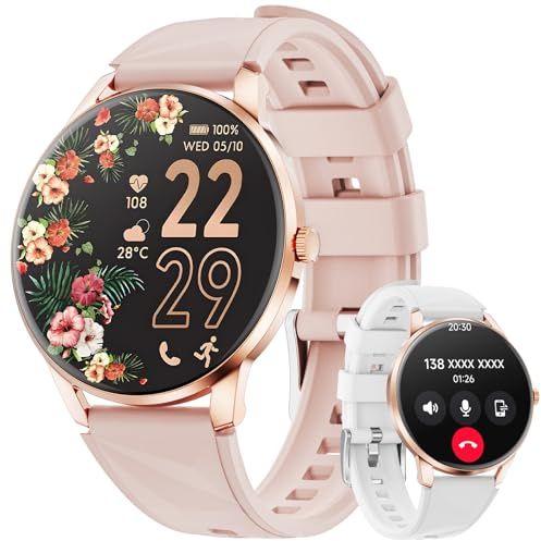 Karchilor Smartwatch Damen mit Telefonfunktion, 1.32 AMOLED Display Smart Watch, Fitnessuhr mit Pulsuhr/SpO2/Sleep Monitor/Schrittzähler/110+ Sportmodi Sportuhr für iOS Android