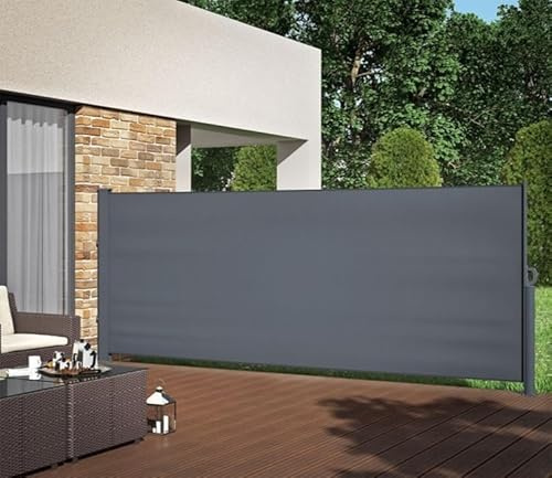 MAT-COMPANY Doppel Seitenmarkise 160x350 cm freistehend ausziehbar Windschutz Sichtschutz Balkon Terrasse anthrazit Aluminium Polyester