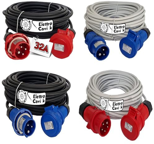 Elettrocavi K - 32A H07RN-F 5G6 mm² Prolunga Elettrica Industriale 50 Metri 32A Trifase CEE 380V 3P+N+T IP67 5 POLI 18 kW Super Flessibile Impermeabile Professionale Made in Italy