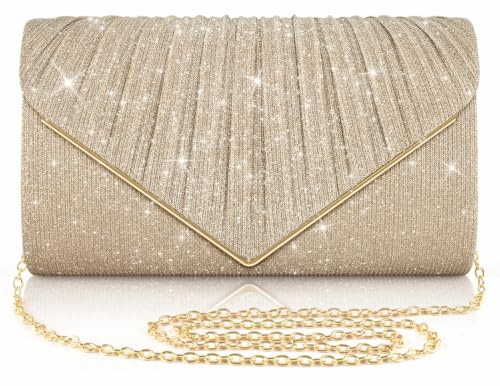 ERKOON Glitter Envelope Clutch Bag,Women Sequins Evening Handbag with Detachable Chain Strap,Elegant Bridal Purse for Wedding Prom Cocktail Party