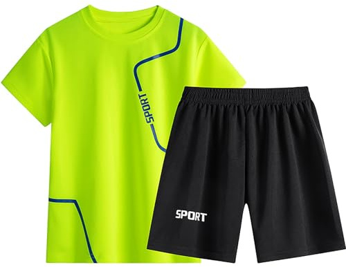 Xiaojiu Ensemble fonctionnels pour garçon - tenue deux pièces légère et rapide séchage t-shirt été et short habits décontractés de sport enfant