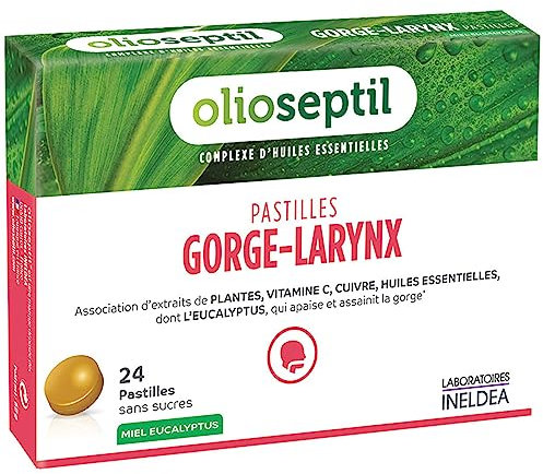 OLIOSEPTIL - Pastillen für Rachen-Hals - ohne Zuckerzusatz - Pflanzenextrakten, Vitamin C, Kupfer und ätherischen Ölen - Hilft Beruhigt den gereizten Rachen - Honig-Eukalyptus - 24 Pastillen