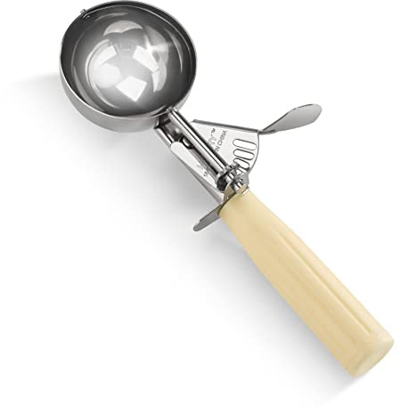 New Star Foodservice 34783 Commercial-Grade Thumb Press Food Disher/Ice Cream Scoop, 18/8 Stainless Steel, 3.75 oz, Size 10, Ivory