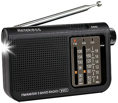 Retekess V117 Portable Radio,Battery Radio,FM AM SW 3-band with Best Reception,Earphone Jack,Antenna,Large Knob, Simple for the Elderly(Black)
