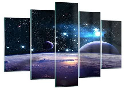 Vidrios decorativos 150x100cm Cuadro Sobre Vidrio Moderno cosmos planeta Grande XXL Cuadros Pared Impresiones Tríptico 5 Piezas Decoracion Salon Impresión en Cristal Wall Art Prints GEA150x100-3575
