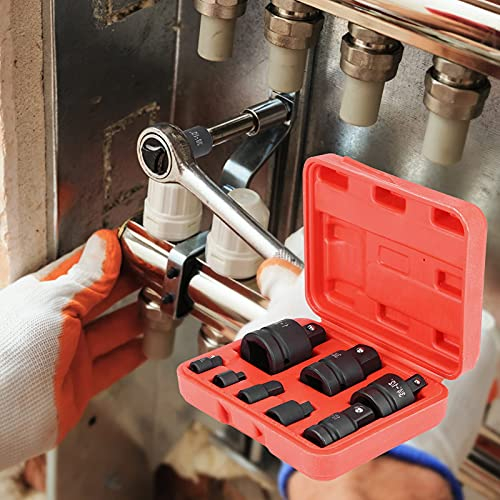 Lot de 8 Jeu de Douilles Adaptateurs, Adaptateurs de Convertisseur de Douilles à Chocs avec Un Boîtier en Plastique, Adaptateur Réducteur, Convertisseur de Douille en Acier Kit 1/4 3/8 1/2 3/4 1