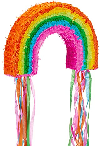 Relaxdays 4 TLG. Pinata Set Regenbogen, XXL Konfetti Sack 0,28 kg, Pinatastab mit Augenmaske, Piñata, Pinatastock & Maske, bunt