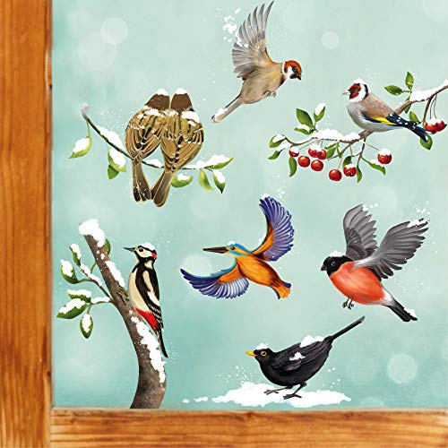 Wandtattoo Loft Fensterbilder Weihnachten mit 7 verschiedenen Wintervögeln – Wiederverwendbar – A4 Bogen – Weihnachstdeko Fenster Kinderzimmer, Weihnachtsbilder Fenster, Fensterbild Winter