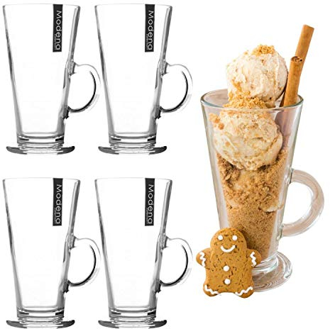 YöL Latte Glasses Set of 4 Clear Tall Coffee Cups Large 300ml Durable Hot Chocolate Drinks Barrista Machine Compatible