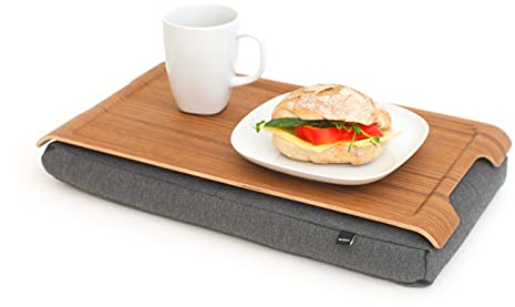 Bosign Kissentablett - Mini Laptray Antislip. Holz. Teak. Salz & Pfeffer Grau - 43x23x6,5 cm