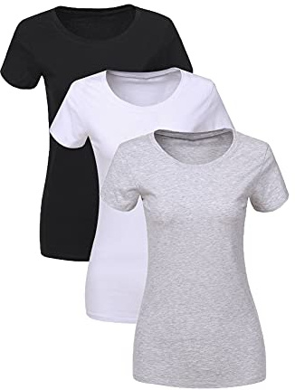 LiKing T-Shirt Donna Maglietta con Scollo Rotondo Cotone Maniche Corte Tee Top Pacco da 1/3 6101