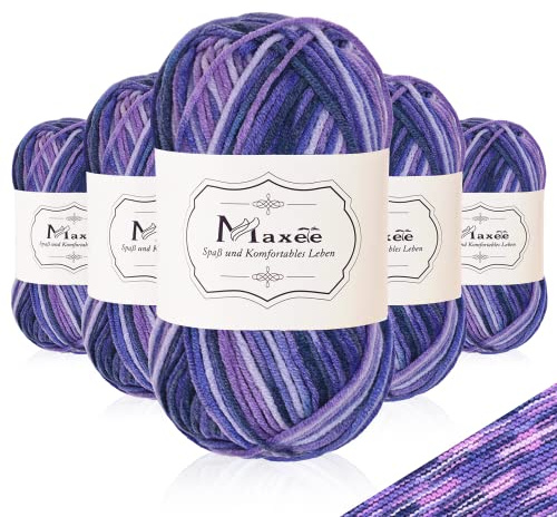 Maxee Handstrickgarn, 5x50 g Häkelgarn, Bunt Farbverlauf Acrylgarn zum Stricken, Weicher Wolle zum Häkeln, Mehrfarbiges Garn zum Stricken Häkeln und Basteln