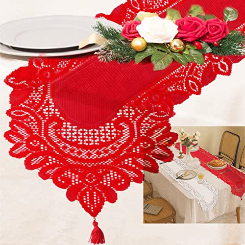 FainFun Tischläufer Modern Boho Style, Waschbar Tischwäsche für Feierlichkeiten, Taufen, Party, Herbst Deko, Hochzeiten, 33X183CM, Rot