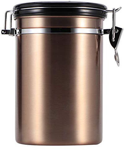 Natudeco Naudeco Boîte a Café Hermetique En Acier Inoxydable avec valve d'évacuation Boîte de rangement scellée Pour La Farine, Les Haricots, Le Thé (Or)