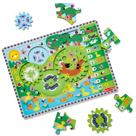Melissa & Doug Puzzle con ingranaggi rotanti in legno Inseguimento Degli Animali – 24 pezzi
