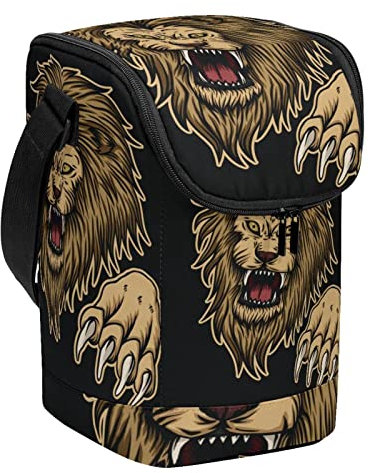 HOHODIY Angry Lion Attack - Lonchera negra con correa ajustable para el hombro para mujeres, hombres, niños y niñas